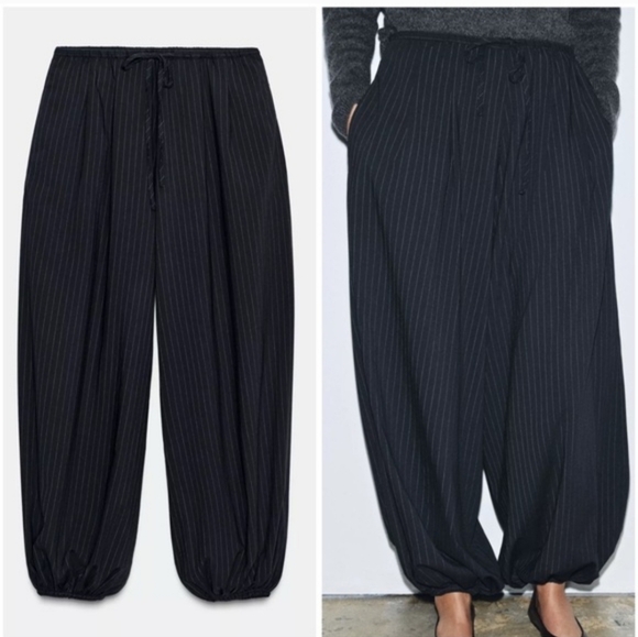 Zara Pants - ZARA PINSTRIPE BALLOON PANTS BLUE NAVY